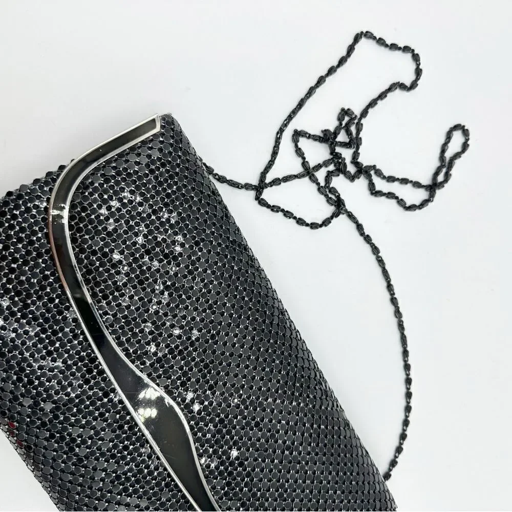 Marlo Vintage 80’s/90”s Black Mesh Clutch Evening Bag w/Convertable Chain‎